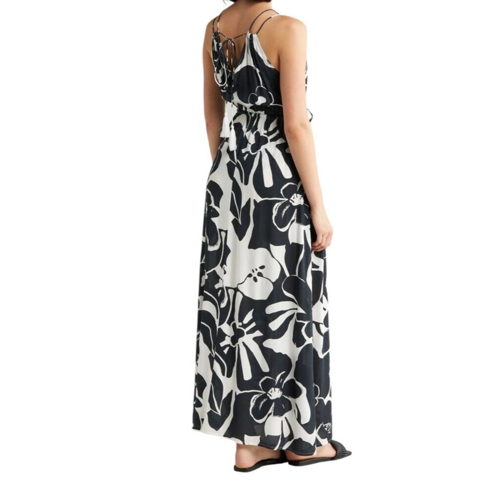 Elan Small Maren Maxi Dress Black White Front Slit Cruise Wear V Neck Boho Flowy - Picture 16 of 16